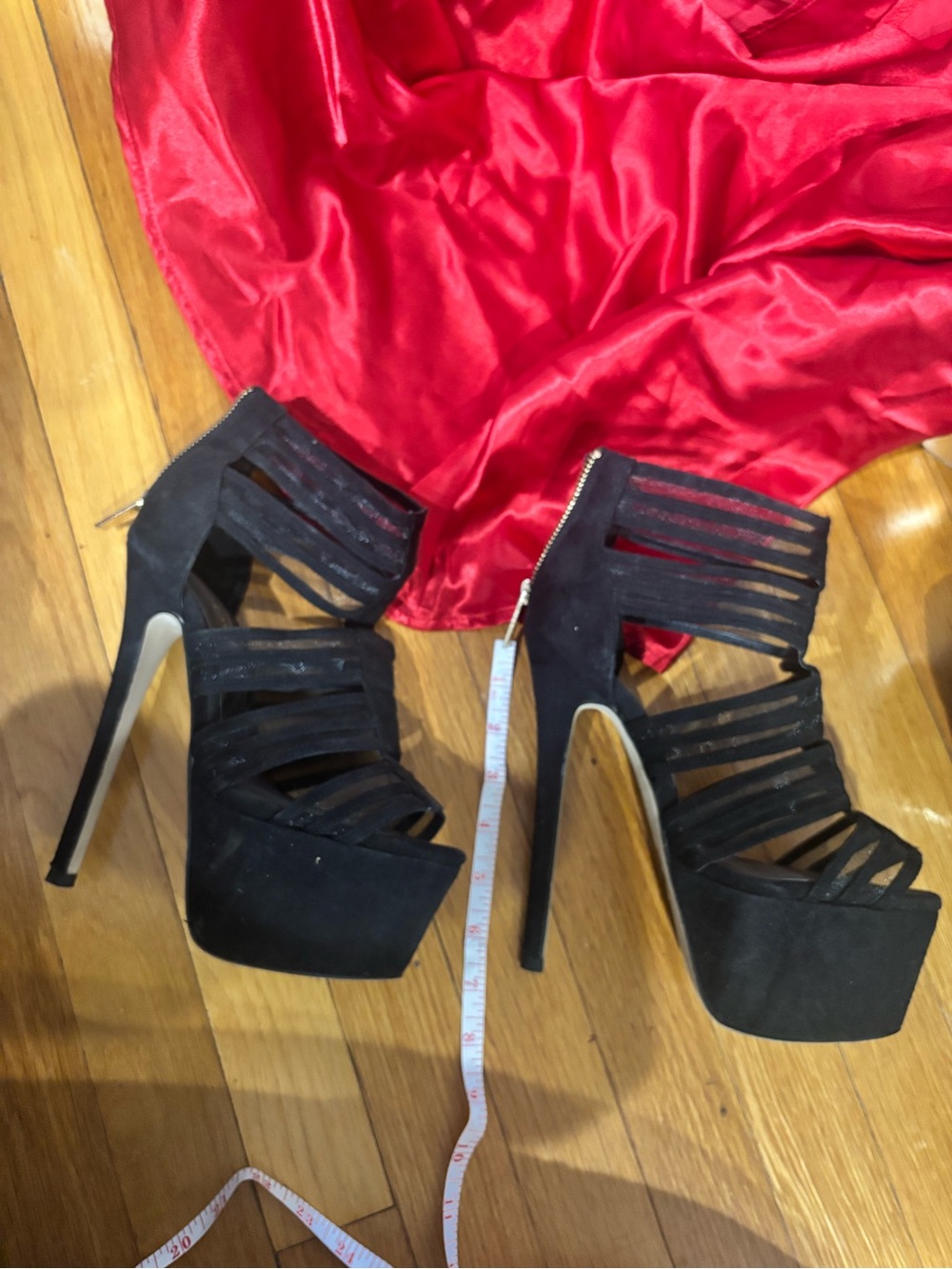 bebe Black Strappy Platform Stiletto Heels